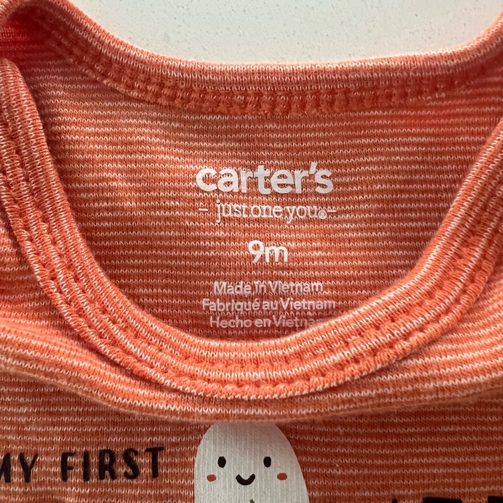 3/$10 Carter's Striped Orange Halloween Baby Bodysuit - Picture 2 of 2